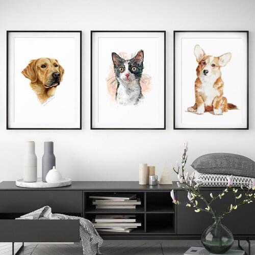 Watercolor Animals Poster Corgi Puppy Tiger Giraffe Print Nursery Wall Art Canvas Painting Picture Modern Kids Room Home Decor