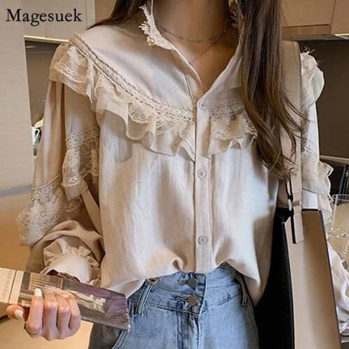 2021 New Autumn Lantern Long Sleeve Elegant Women Tops and Blouses Solid Cotton Loose Button Cardigan Shirts Women Blusas 10097