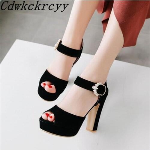 Women sandals Summer New pattern fashion Pearl Super high heel Fish mouth Women sandals black sexy Waterproof Sandals size 34-43