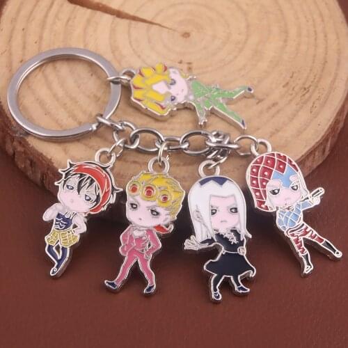 Anime JOJO Bizarre Adventure Keychain Kujo Jotaro Kira Yoshikage Caesar Metal Figure Pendent Keyring For Fans Collection Gift