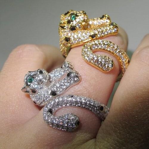 Black Spot Leopard Rings paved Cubic Zirconia Stone Animal Panther Ring for Men or Women Party jewelry 2020