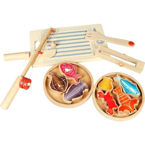 Childrens wooden toys magnetic fishing / house cut music toys combo wooden toys fishing
