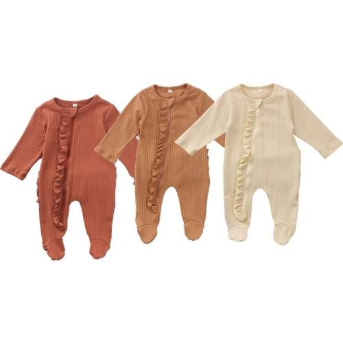 Cute Newborn Baby Boys Girls Ruffles Romper Casual Infants Clothes Toddlers Kid Autumn Winter Long Sleeve Cotton Jumpsuits 0-6M