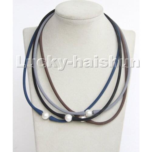 Natural Selectable 11mm springy round white pearls Silicone rubber necklace c192 jewlery