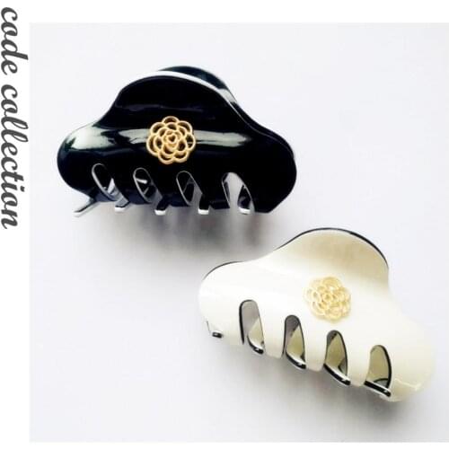 Korean Vintage Camellia Hair Claw Luxury Elegant Solid Color Hairpins Wild Simple Acrylic Hair Clip For Woman Girl Accessories