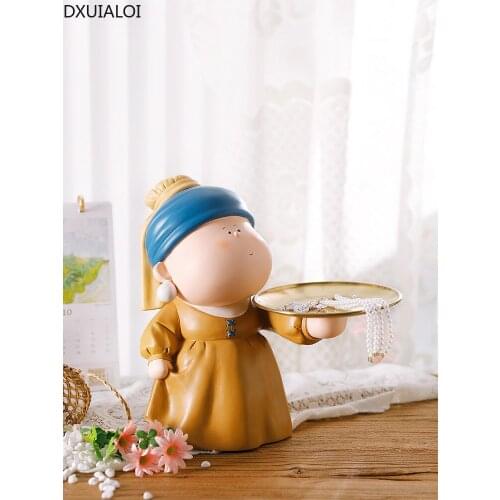 DXUIALOI Creative Pearl Earrings Girl Decoration Resin Crafts Storage Tray Home Living Room Entrance Key Storage Decoration
