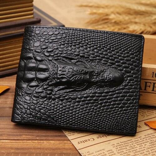 Genuine Leather Alligator Pattern Small Wallet For Men Card Holder Short Purse Carteira High Quality Mens Wallets Brand Design