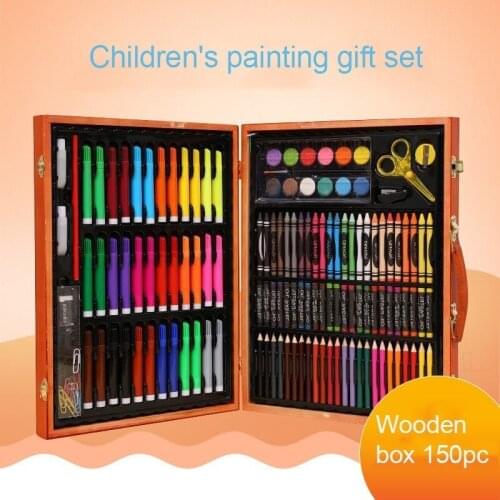 150 PCS Watercolor Painting Art Marker Brush Pen Set Children Drawing Art Set For Kids Gift Within Wooden Box Stationery Suppliy