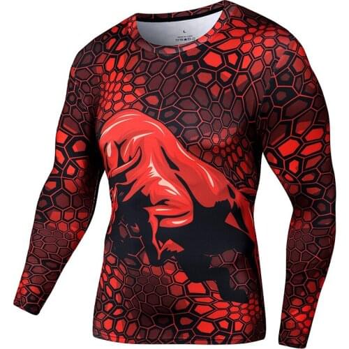 2021 New 3D Printed Rashguard T-shirt Compression Mens T-shirt Sport Casual T-shirt O-neck Sportswear Long Sleeve Tops