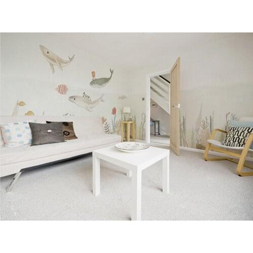 Newest 3d Whale Wall Photo Mural for Kids Room Kindergarten 8d wall Mural Cartoon Underwater world Wallpaper Mural Decor