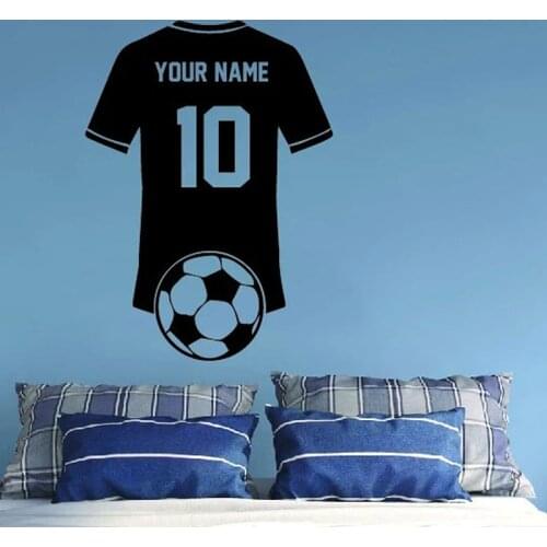 Personalized Soccer Player T-Shirt With Name And Number - Wall Art Vinyl Sticker Sports Decoration For Boy Birthday Gift E943