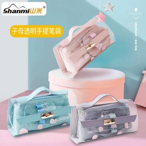Simple Transparent Pencil Case Cartoon Student Portable Pencil Case Girl Cute Cosmetic Bag Picture Stationery Bag Coin Purse