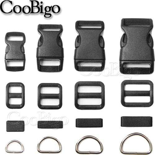 5set 3/8" 5/8" 3/4" 1" Side Release Buckle D Ring Tri-Glides Slider Adjustable Buckle for Dog Collar Belt Backpack Bag Parts