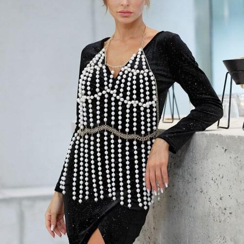 Adjustable Halter Pearl Body Chain 2021 Womens New Sling Pearl Top Fashion Punk Sexy Bra Chain Body Jewelry Accessories