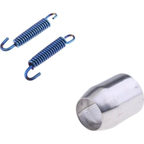 Stainless Steel Silver Exhaust Pipe Adapter Joining with 2x Blue Exhaust Pipe Muffler Spring Hook