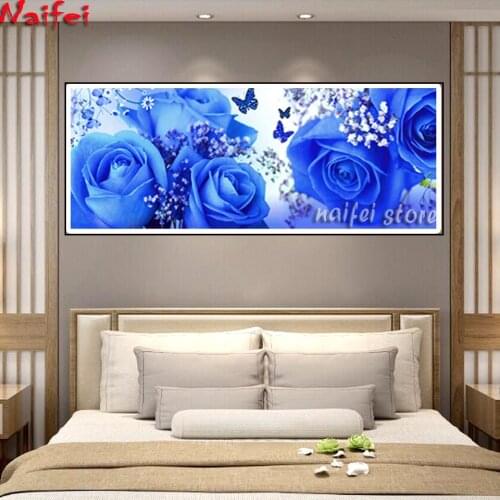 Blue Purple Rose 5D Large Diamond Painting Drill Square Modern Abstract Flower 5D Diamond Embroidery Rhinestone Picture Mosaic