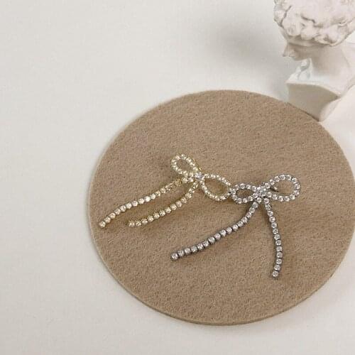 SRCOI New Trendy Metal Bow Shiny Full Rhinestone Tassel Ear Bone Clip Sweet Temperament Women Elegant Without Pierced Earring