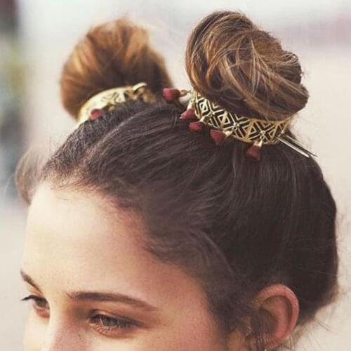 Vintage Metal Chignon Tassel Stick Pin Chinese Japanese Women Hair