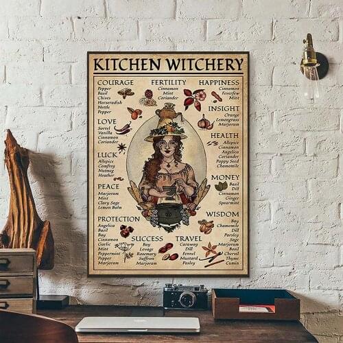 Vintage Poster Kitchen Witchery Woman Posters Decoration Wall Pictures Witches Magic Knowledge Art Painting Home Decor