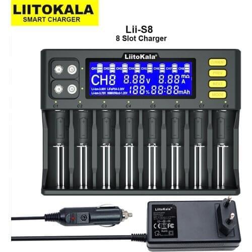 LiitoKala Lii-S8 Lii-PD4 Li-ion 3.7V NiMH 1.2V Li-FePO4 3.2V IMR 3.8V for 18650 26650 21700 26700 18350 AA AAA Battery Charger