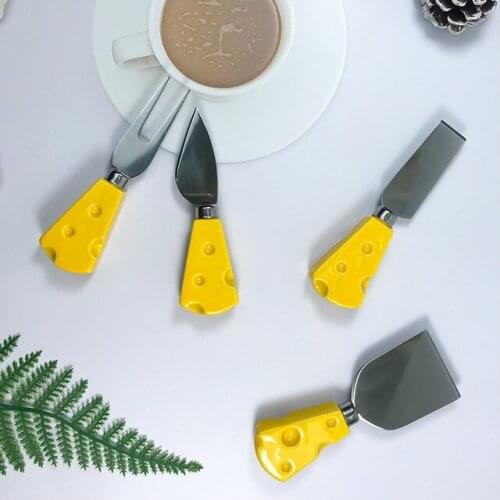 Yellow Ceramic flatware sets stainless steel cream knife cutlery set kitchen dining tools cheese knife fork