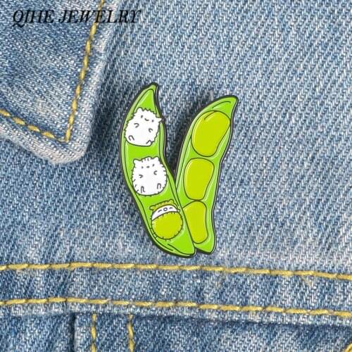 QIHE JEWELRY Greenbean Pins Hatching Elf Brooches Denim Jeans Bags Brooches for women Cute Kawaii Jewelry Gift for Friends