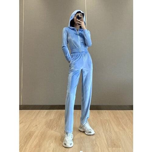 Winter Tracksuits Women High Quality Velvet 2 Piece Set Sweatsuit Angel Letters Embroidery Zipper Crop Hoodies Long Pant Outfits