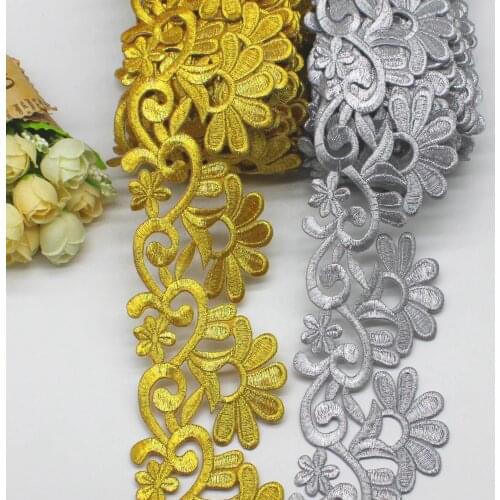 Gold Embroidered Lace Cosplay Costume Braid Appliqued Lace Iron on Lace Ribbon 6cm Wide