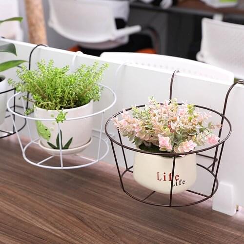 1pc Iron Art Hanging Baskets Flower Pot Balcony Hanging Plant Round Racks Railing Fence Outdoor Window Bonsai Stand Decoration