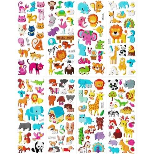 130+ pcs 8sheets 3D Cartoon Zoo Animals Waterproof Stickers Children Kids Scrapbooking Puffy Sticker Toys Gifts For Boys Girls