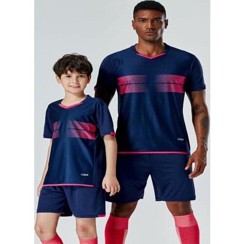 2021 NEW Men and Kids Custom Dark Blue Soccer Jerseys Set Parents Boys Football Games Uniform Trainning Jersey Suit Green Color