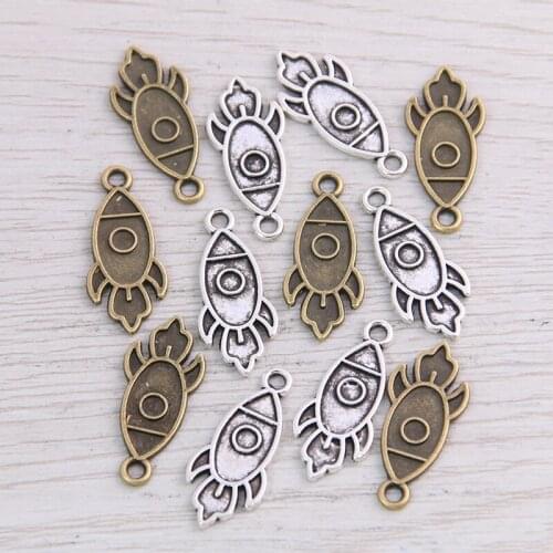40pcs Tone Cartoon Rocket Spacecraft Charms Pendants Beads For Necklace Bracelet Jewelry Makings Findings 11x24mm
