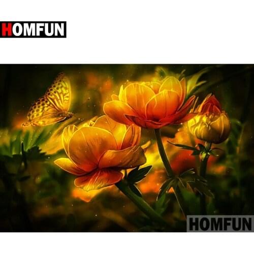 HOMFUN Full Square/Round Drill 5D DIY Diamond Painting "Flower butterfly" Embroidery Cross Stitch 3D Home Decor A27057