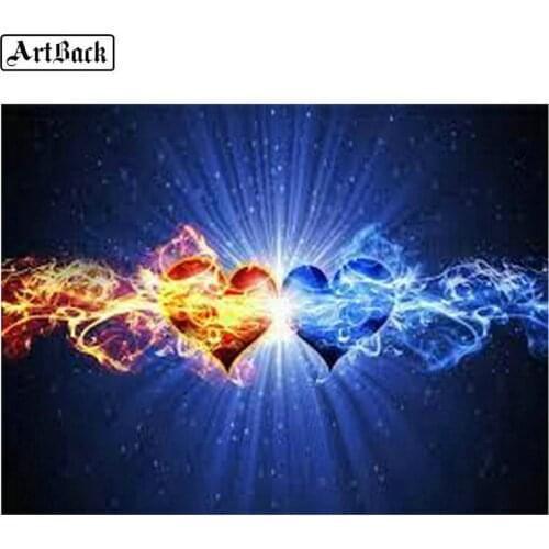 Ice fire heart sticker diy 5d diamond painting cross stitch full square crystal mosaic resin home decoration painting
