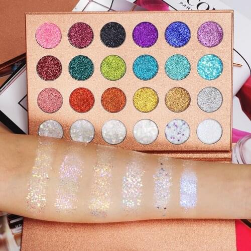 Private Label 24 Colors Glitter Eyeshadow Pallete Diamond High Pigmented Eye Shadow Makeup Palette Apply For Lips Nails Eyes