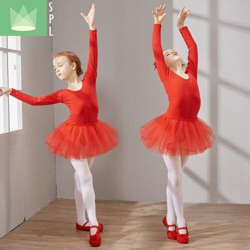 Childrens Ballet Dancing Skirt Long Sleeved Kids Dance Practice Dress Girls Baleet Dancing Clothes Girls Lace Costume B-4640
