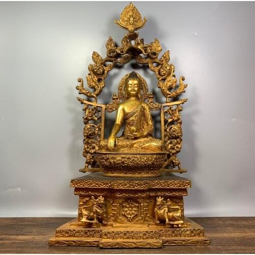 Home Decor 16" Tibet Buddhism Old Bronze Gilt Shakyamuni Medicine Buddha Three Body Buddha Enshrine the Buddha