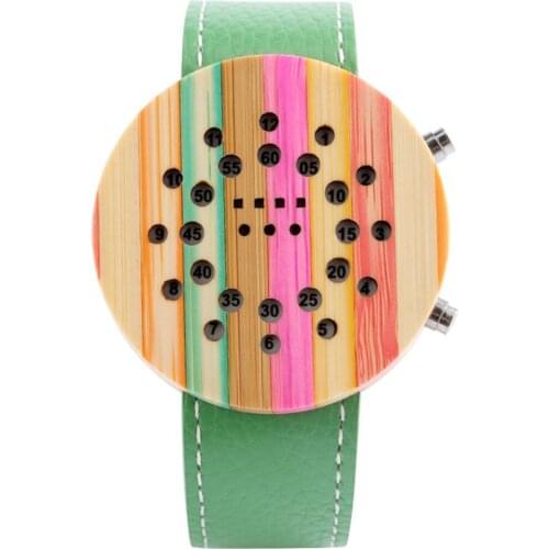 Chic LED Lights Display Electronic Wood Watch for Men Women Fashion Genuine Leather Watch Band Wooden Wristwatch New 2020