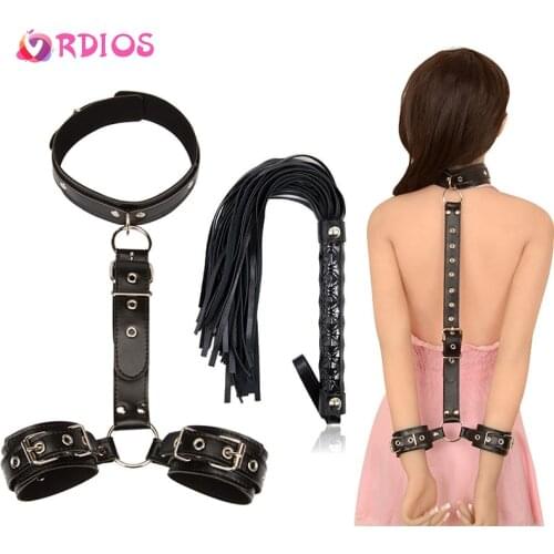 VRDIOS Erotic Sex Toys For Couples Woman Sexy BDSM Bondage Handcuffs Neck Collar Whip For Adult Toys Slave Sex Accessories