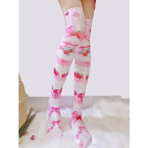 High quality Cos strawberry printing lolita over - the - knee their lovely lolita leggings tights children