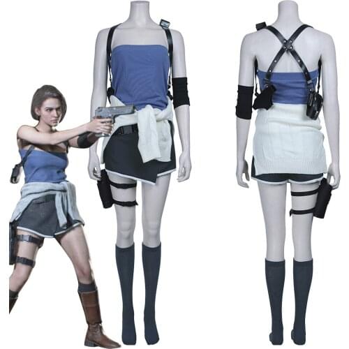 Fast delivery Evil 3 Jill Valentine Cosplay Costume Uniform Outfit Full Suit Adult Women Top+Shorts Halloween Carnival Costumes