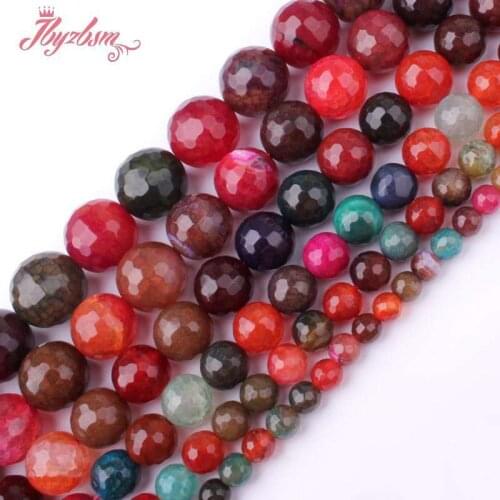 Round Faceted Cracked Multicolor Agates Natural Stone Loose Beads 15" for DIY Accessories Women Men Jewerly Making 8.10.12.14mm