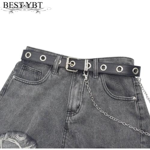 Best YBT Women Punk Style Belt Imitation Leather Alloy Pin Buckle Belt With Chain Simple And Versatile Individuality Women Belt