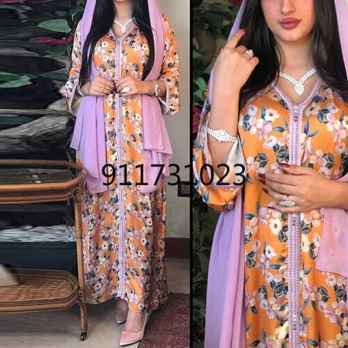 Moroccan Kaftan Dubai Muslim Abaya Long Sleeve Dress Elegant Evening Gowns 2021 African Dashiki Print Robe Plus Size Boubou