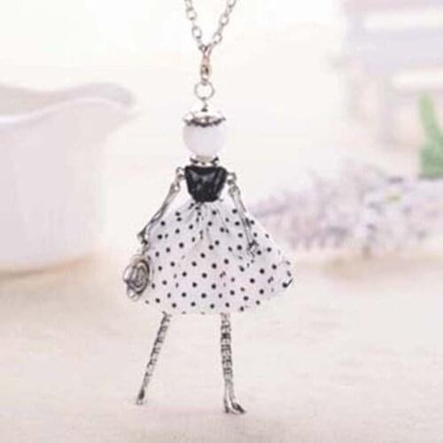 2017 new fashion black resin white dress doll long necklace women alloy cute statement jewelry girl pendant accessories female