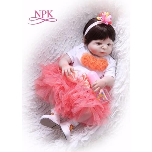 NPK 23inch 57cm bebes Reborn Baby Dolls full Silicone Reborn Bebe Doll Vinyl Toys gifts cute gift For Girls and boys pink heart
