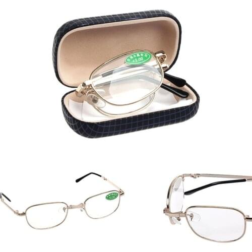 Women Men Metal Frame Folding Reading Glasses with Case Strengths +1.00 to +4.00 Drop ship