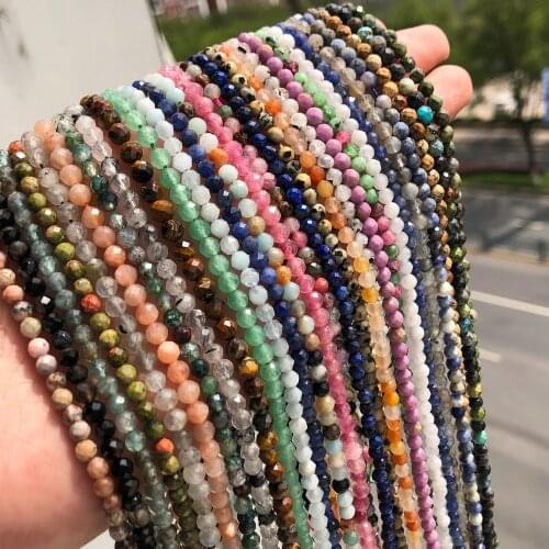 Wholesale Natural Faceted Gem Tigers Eye Turquoises Agates Amazonite Quartz Stone Beads For Jewelry Making Diy Bracelet 2/3/4mm