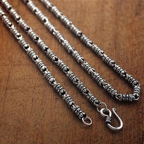 BOCAI S925 pure silver anemone necklace retro personality domineering clavicle chain fashionable couple Man and Woman necklace