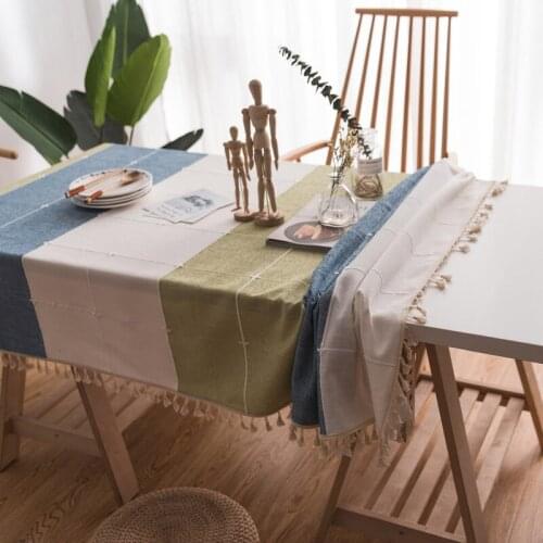 Plaid Decorative Table Cloth Cotton Linen Lace Tassel Tablecloth Dining Table Cover For Kitchen Home Decor